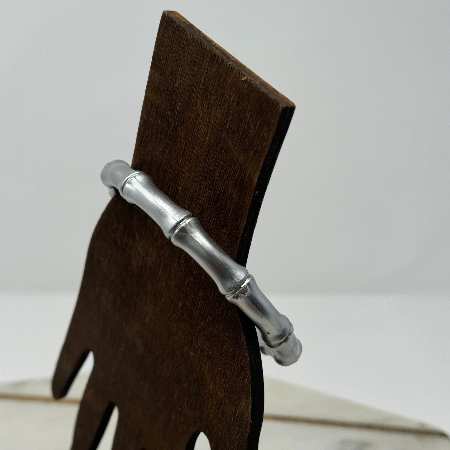 Trendy Silver Bamboo Style Bangle Bracelet - Modern Minimalist Fashion Jewelry