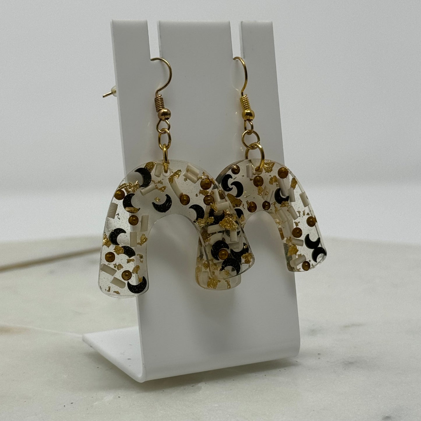 Boho Moon Gold Accent Dangle Hook Earrings