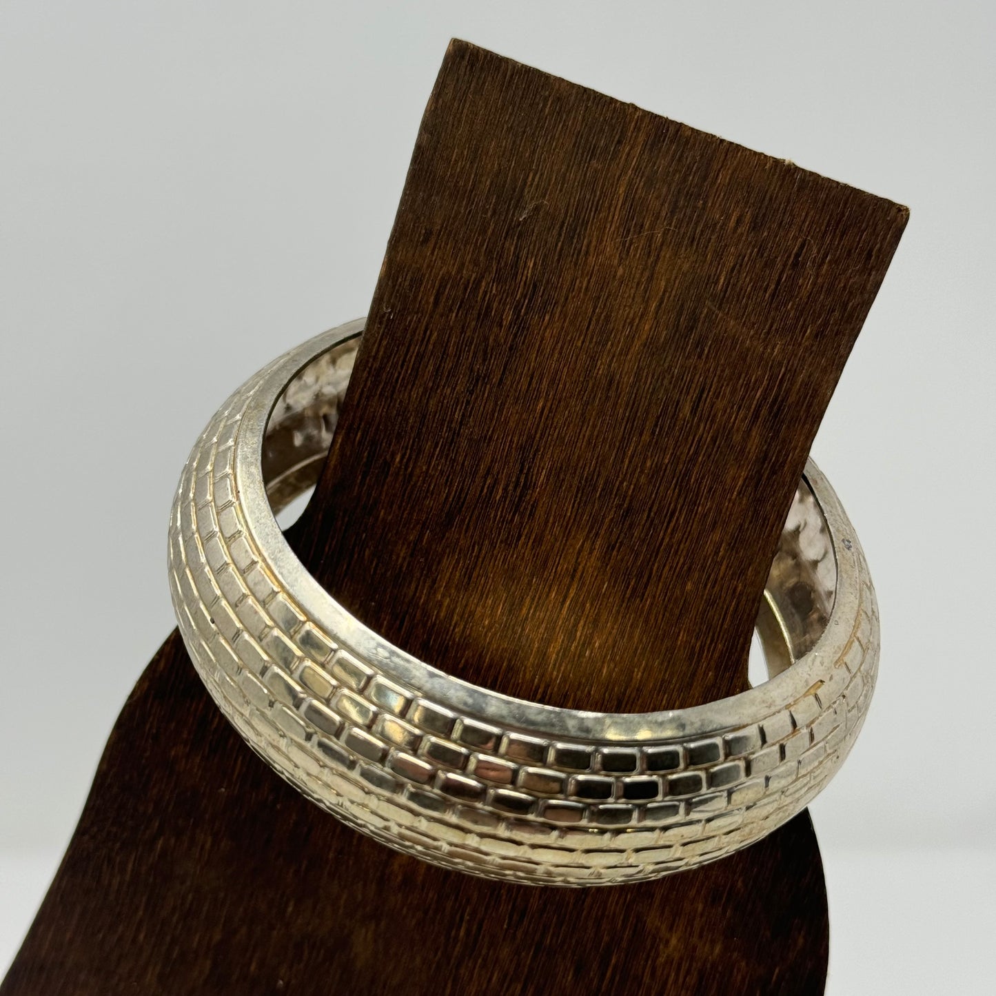 Elegant Silver Textured Bangle Bracelet, Handcrafted Vintage Style, Statement Jewelry