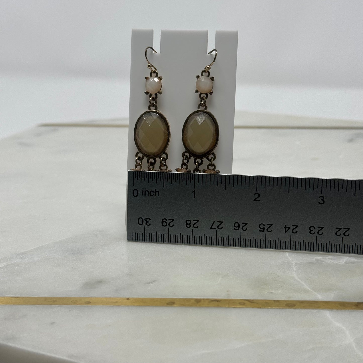 Neutral Rhinestone Faceted Chandelier Dangle Hook Earrings