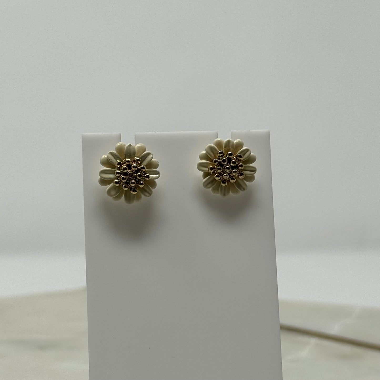 Daisy White & Gold Enamel Stud Earrings