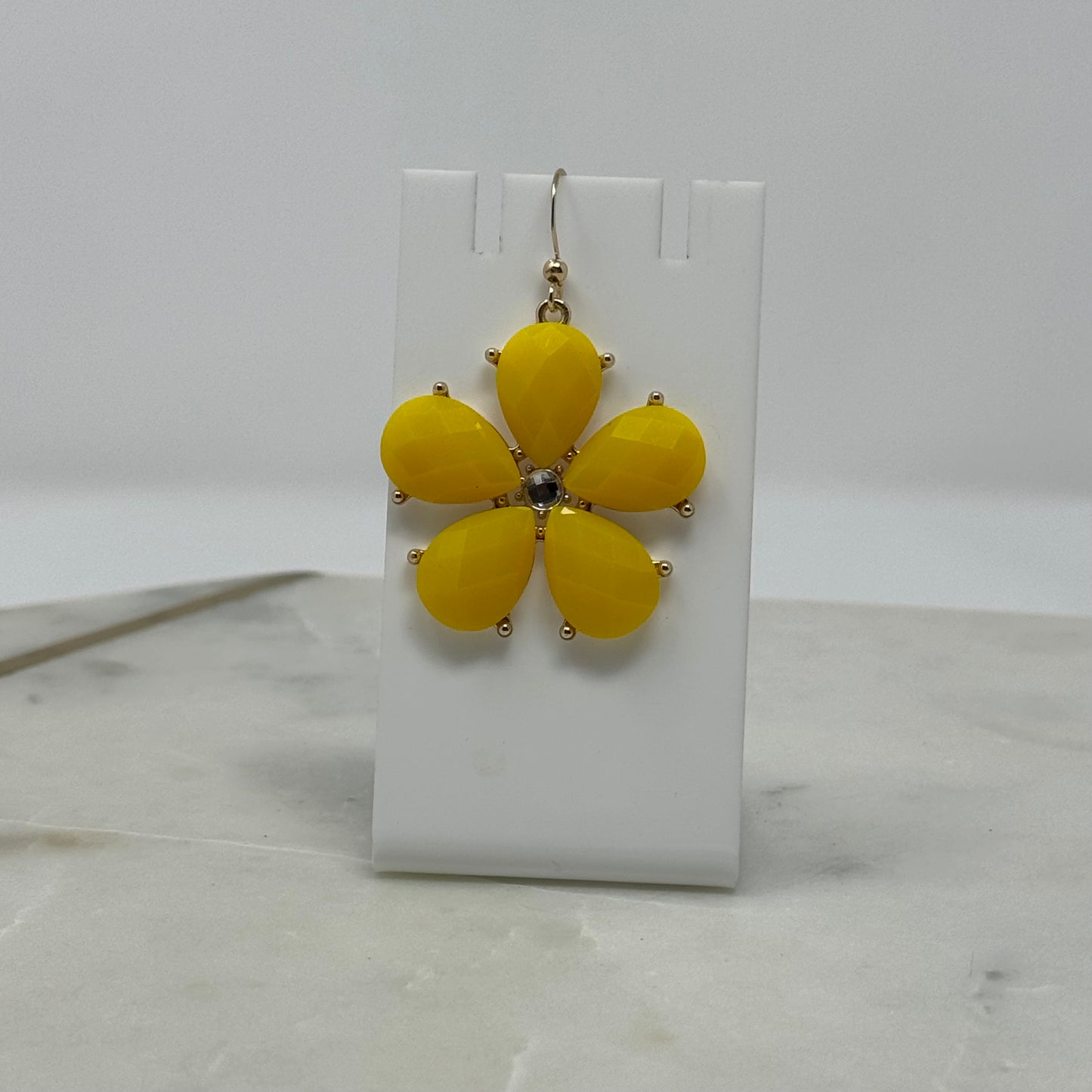 Yellow Flower Rhinestone Dangle Hook Earrings