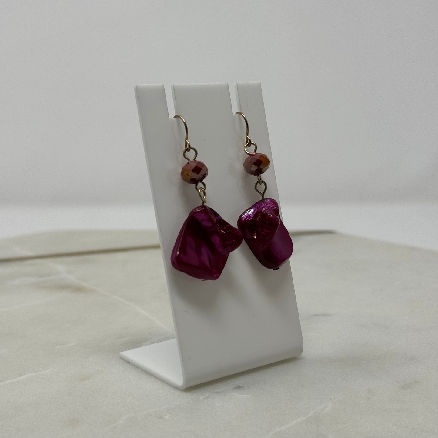 Pink Beaded Shell Hook Earrings