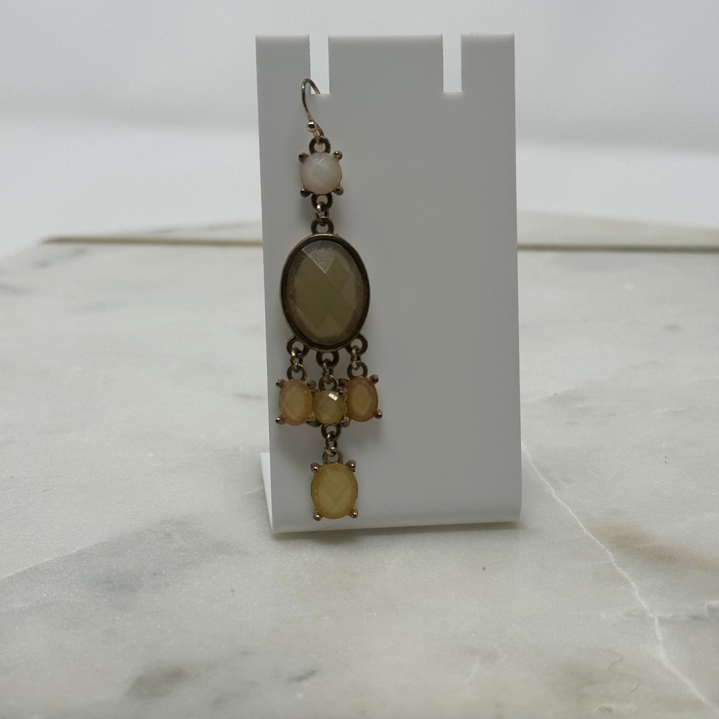 Neutral Rhinestone Faceted Chandelier Dangle Hook Earrings