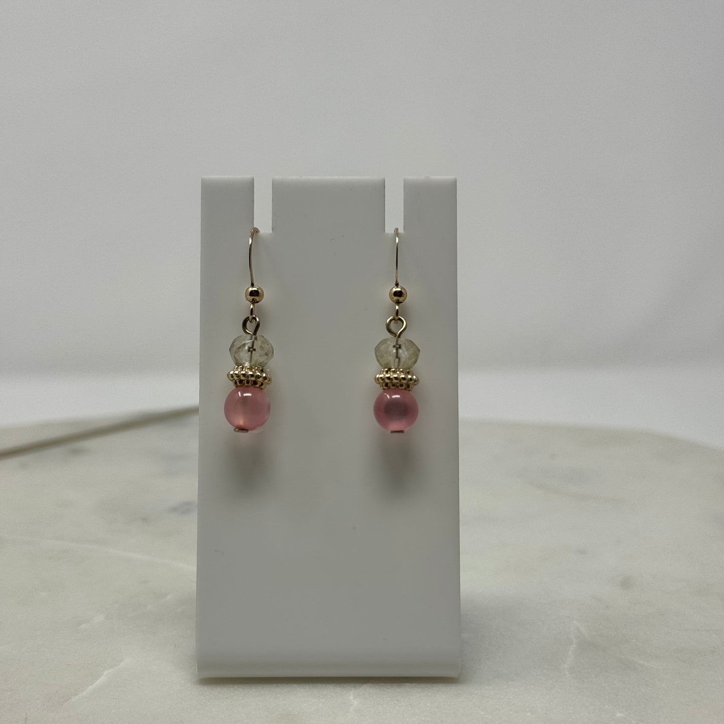Pink & Gold Sparkle Beaded Dangle Hook Earrings