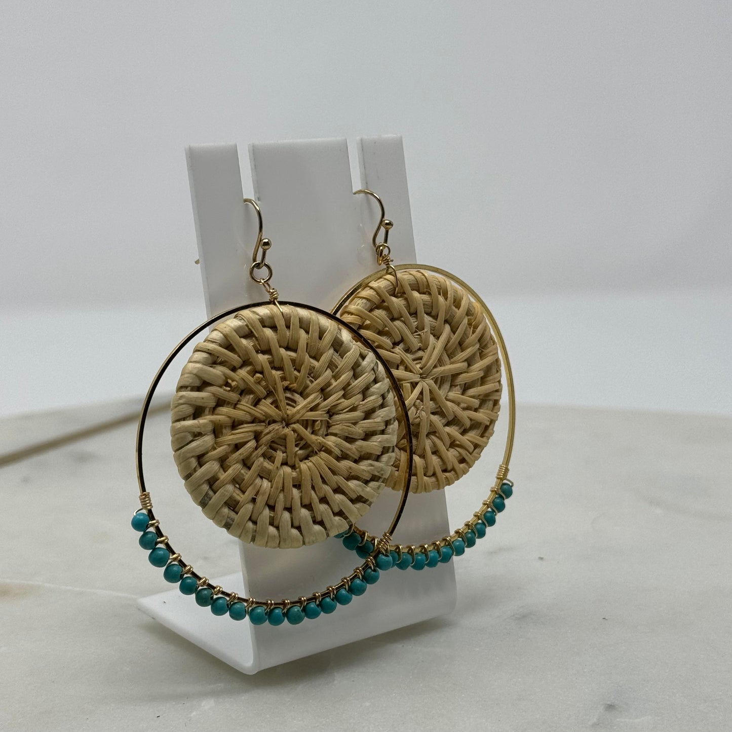 Beaded Boho Woven Dangle Statement Earrings