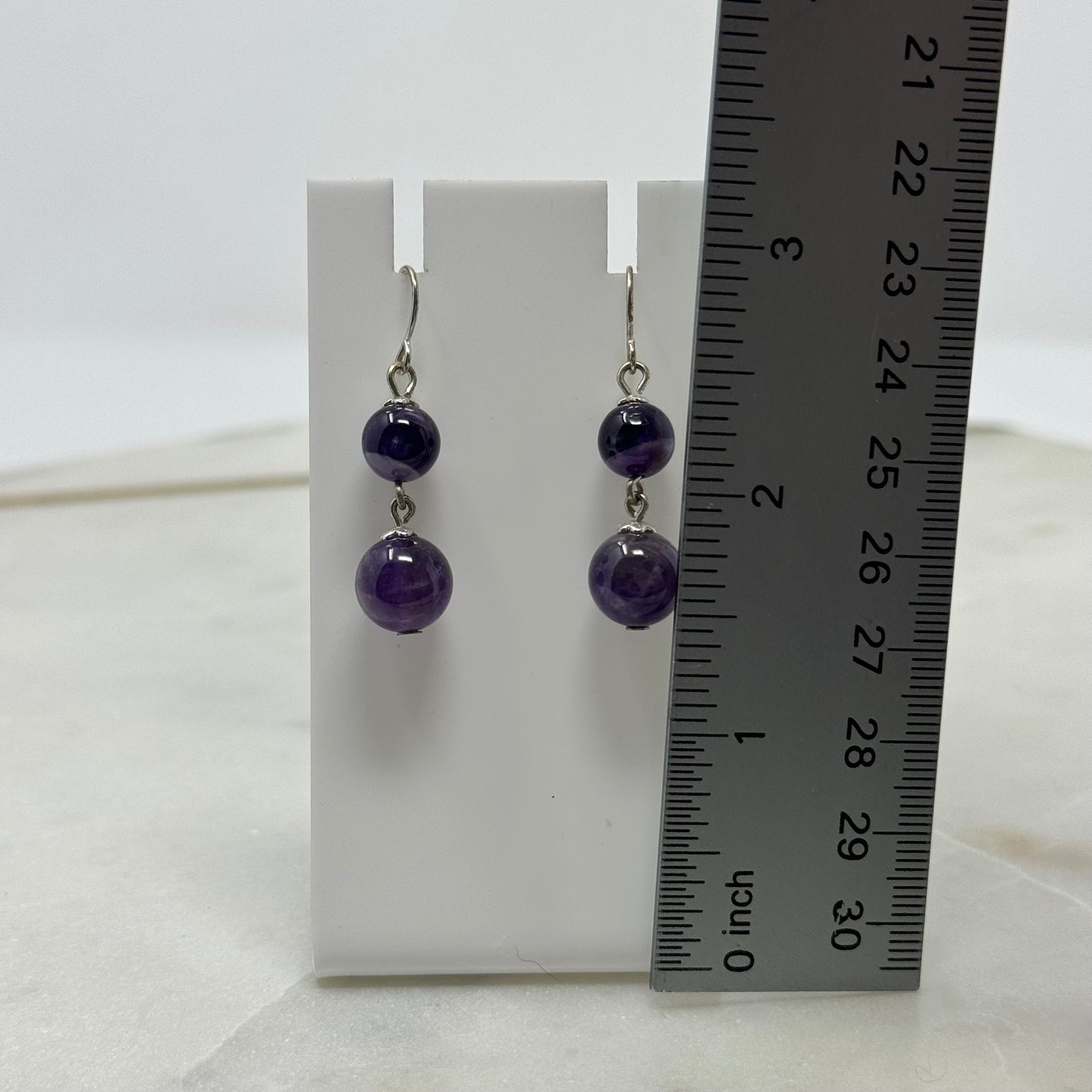 Purple Glass Beaded Dangle Hook Earrings