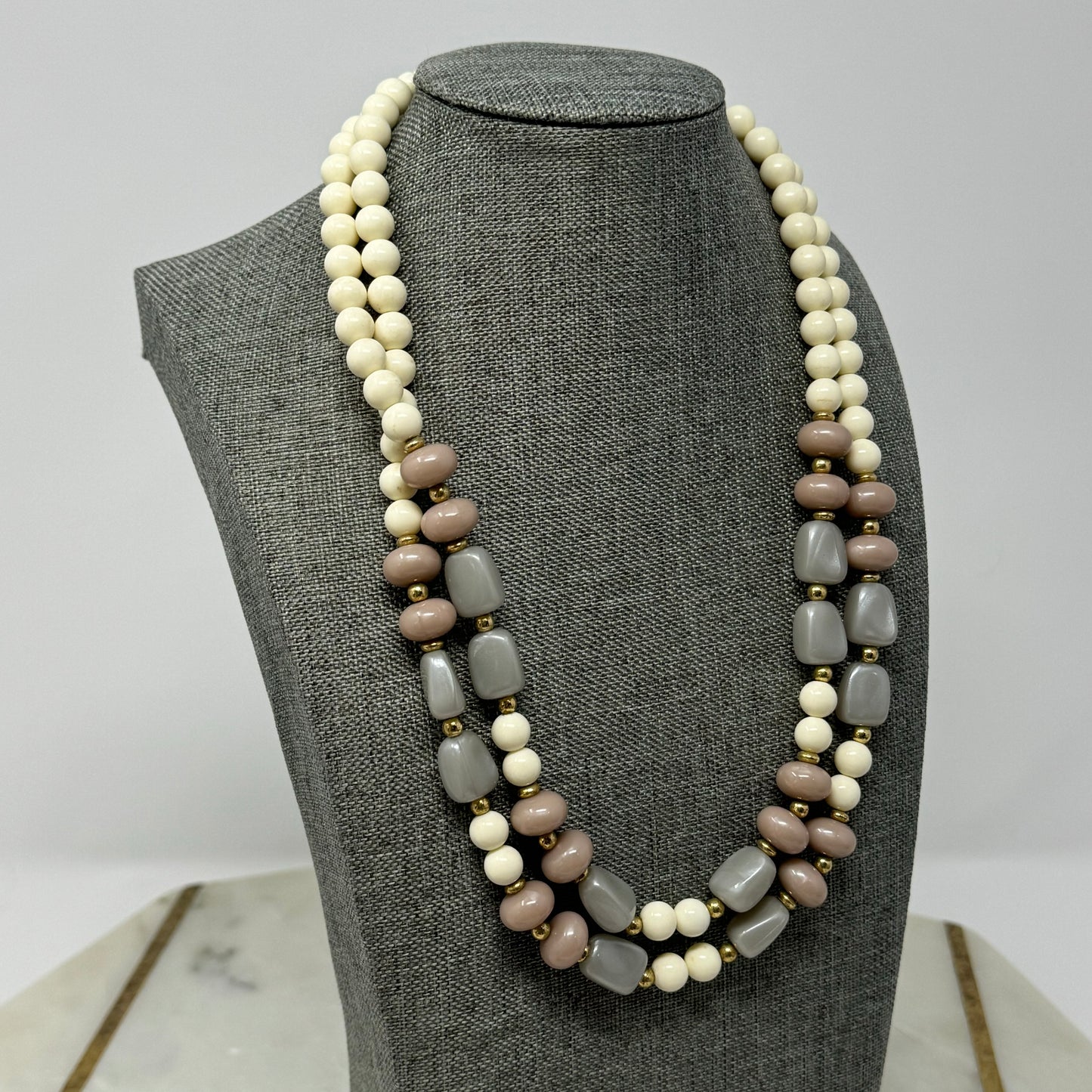Womens Necklace Boho Statement Double Beaded Strands 18 in Costume Jewelry