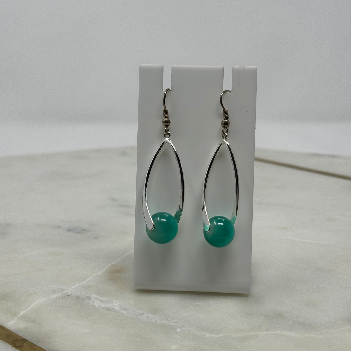 Silver & Aqua Dangle Hook Earrings