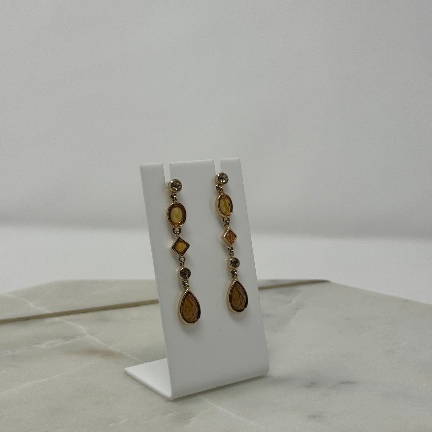 Orange Faceted Gold Tone Dangle Stud Earrings