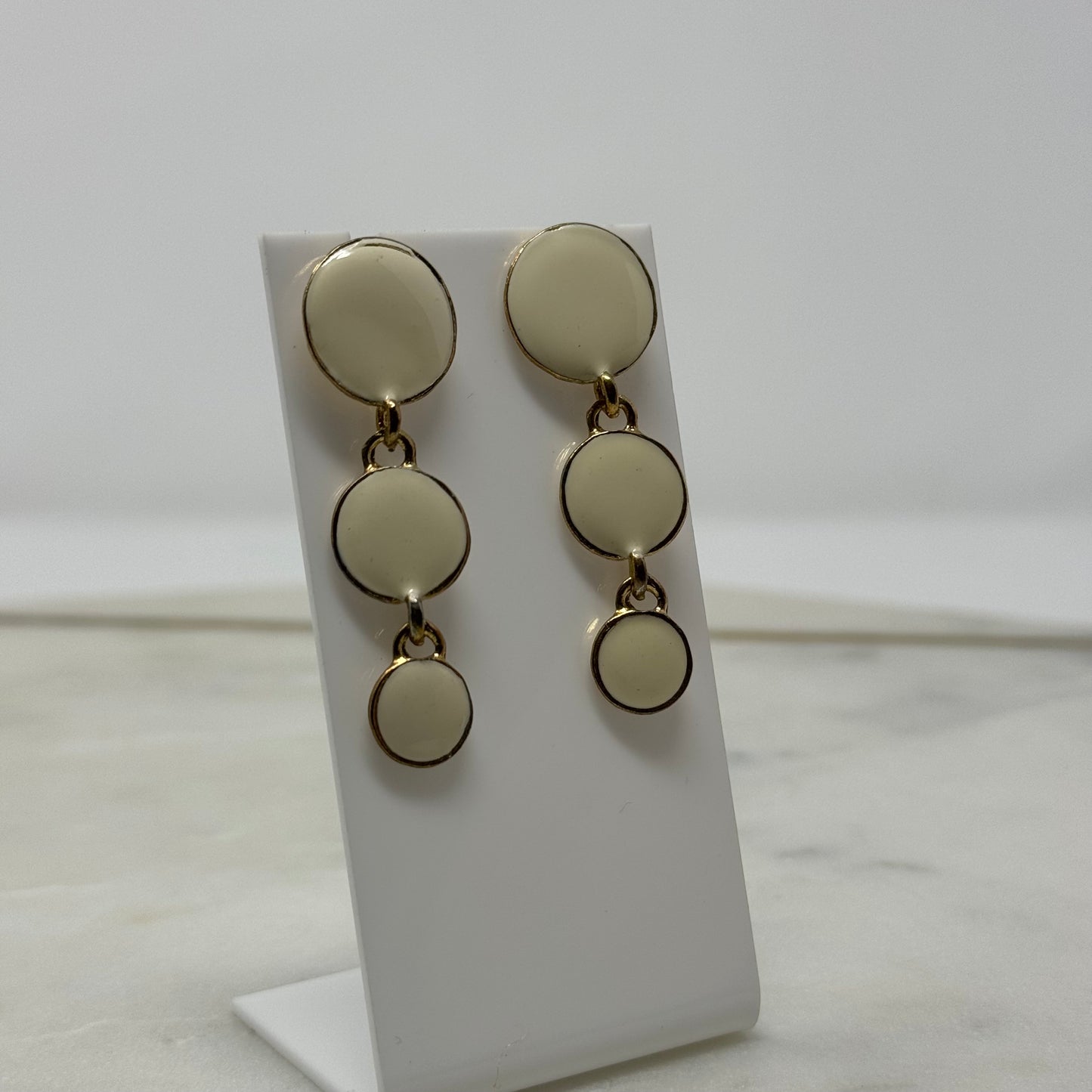 White & Gold Enamel Dangle Post Earrings