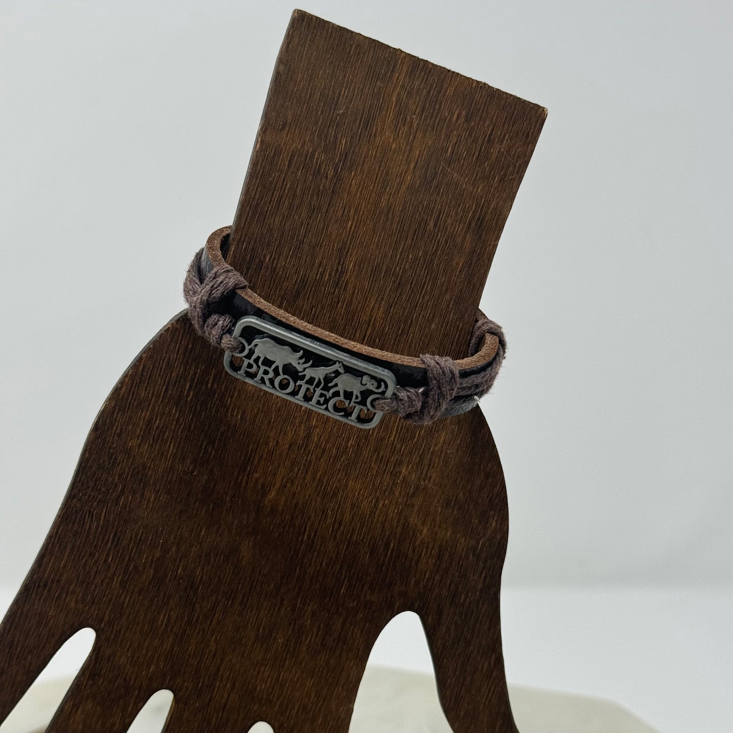 Bracelet Boho Brown Leather Bangle 7 Inch Protect African Safari Charm