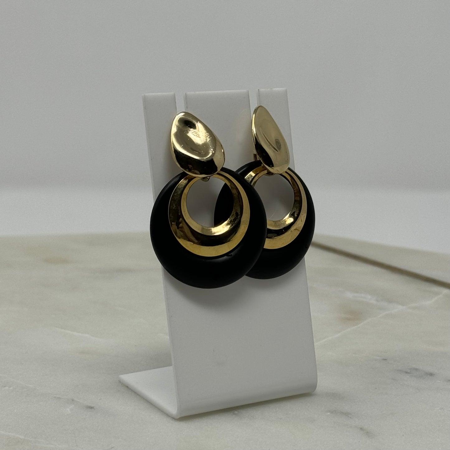 Vintage Black & Gold Dangle Post Earrings