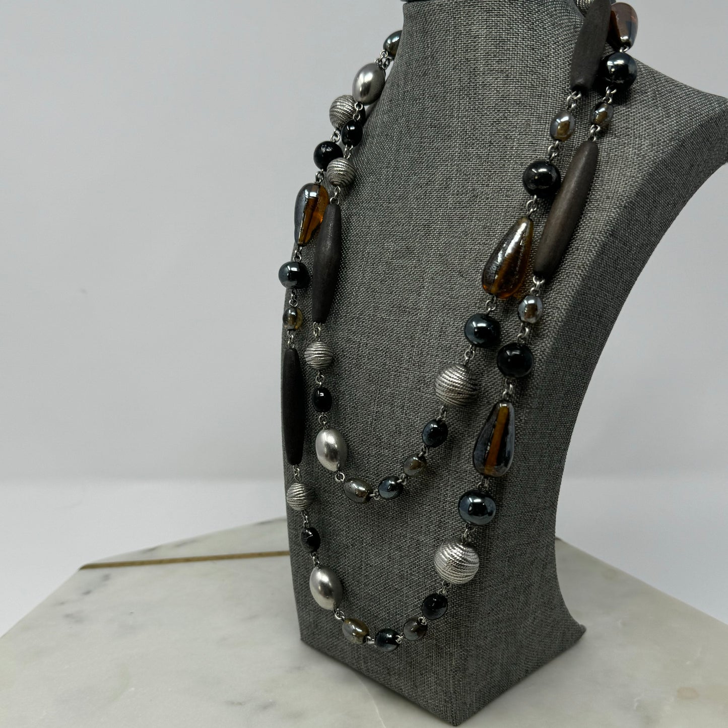 Necklace Boho Southwestern Statement Glass Metal Beads 48 in