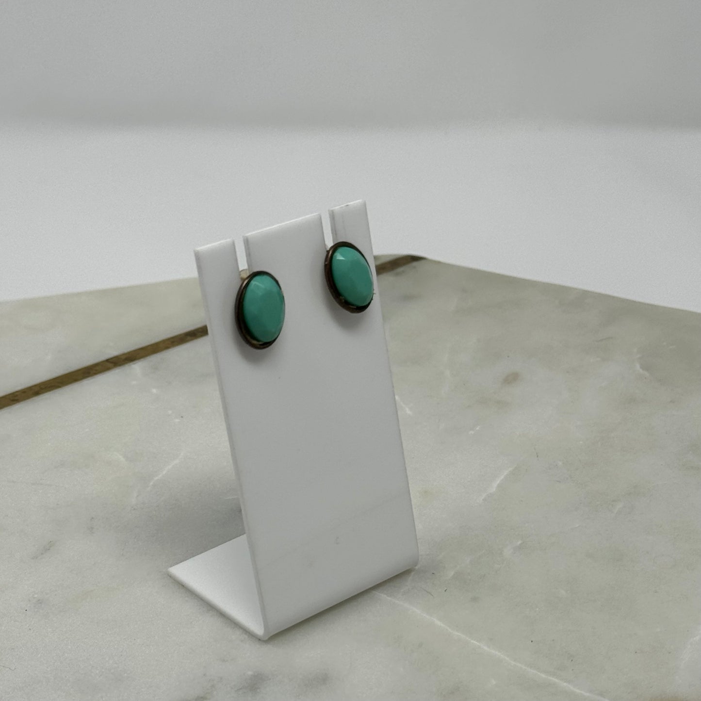 Teal Faceted Tribal Stud Earrings