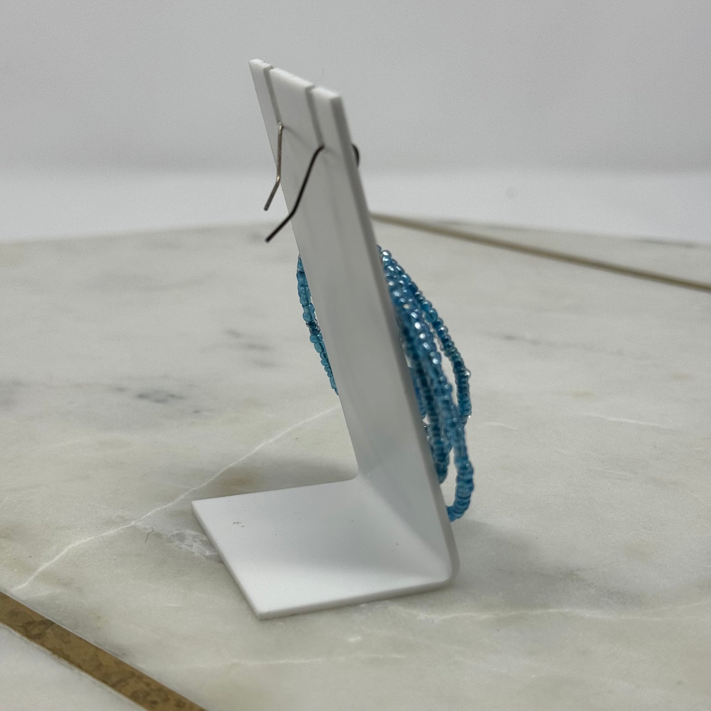 Blue Beaded Dangle Multi Layer Hoop Earrings