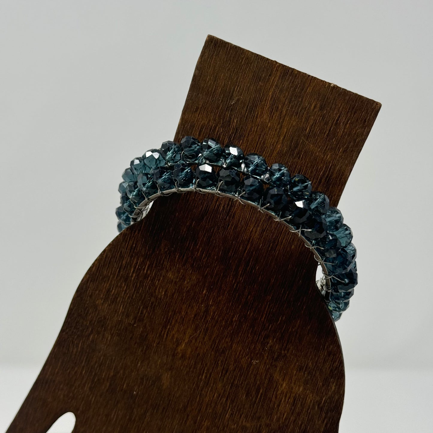 Blue Elegant Bangle Bracelet, Sparkling Faceted Bead Design