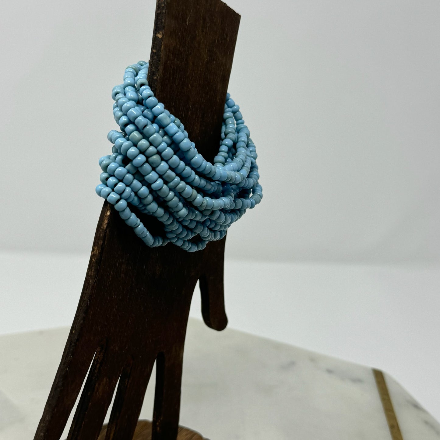 Bracelet Blue Multi-Layer Seed Beaded Cuff Wood Toggle Closure Bracelet 8 in Fashion Jewelry