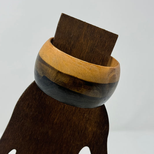 Artisan Wood Bangle Bracelet - Unique Retro Handcrafted Boho Chic, Rustic Natural Jewelry