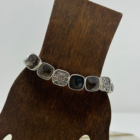 Napier Bracelet Southwest Intricate Jewel Crystal Links Stretch Cuff Bangle 7 in Costume Jewelry