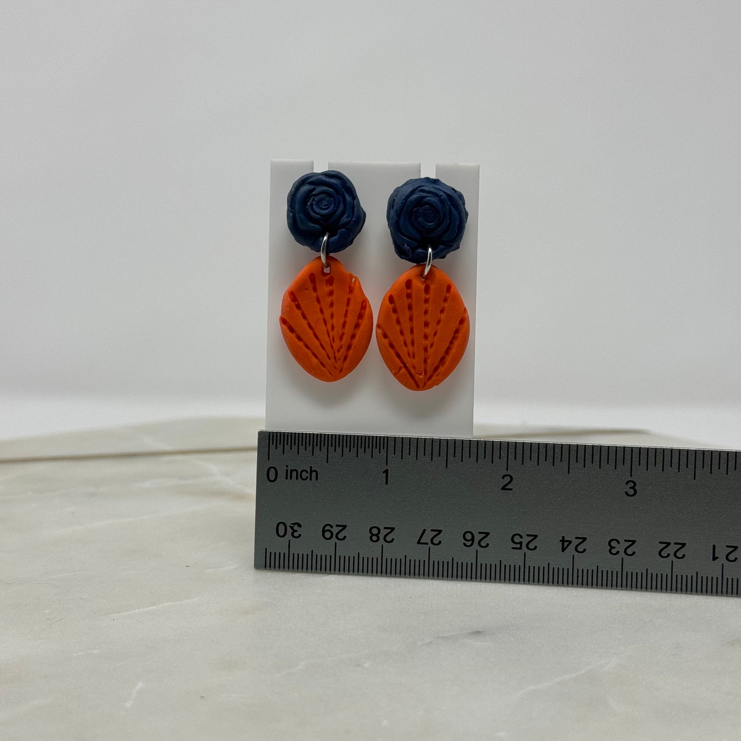Boho Floral Orange & Blue Clay Dangle Earrings