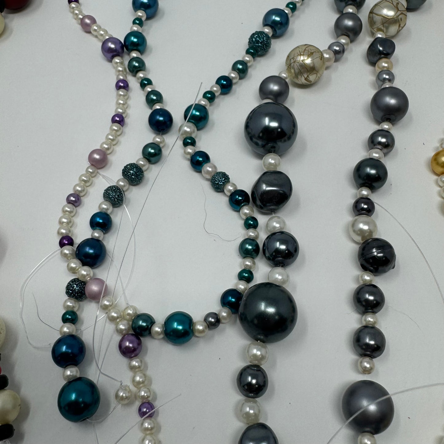Reclaimed Assorted Pearl & Metallic Beads Vibrant Teal, Purple, and Ivory String Beads Jewelry Making & Craft Supplies