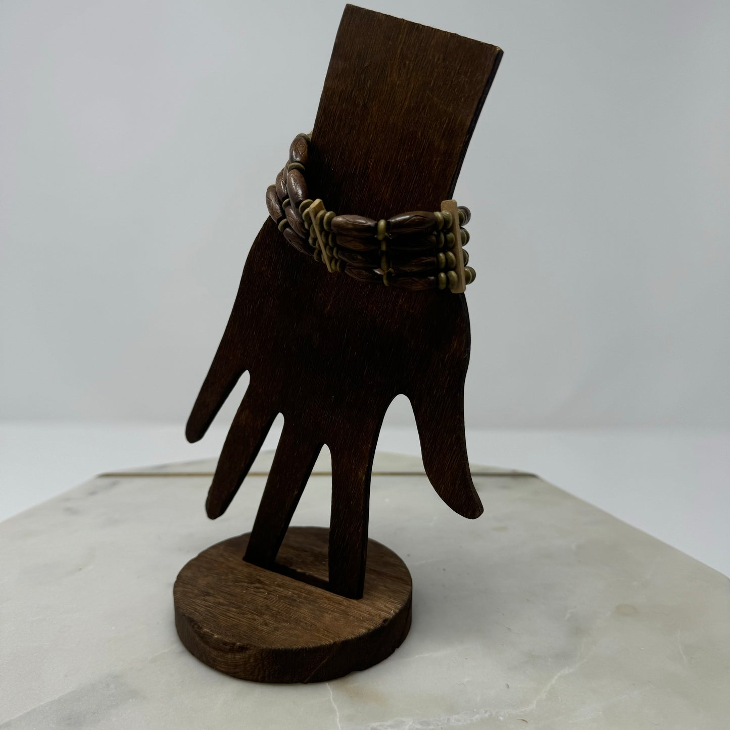 Bracelet Boho Multi-Layer Cuff Bangle Wood Beads 7.75 in Costume Jewelry