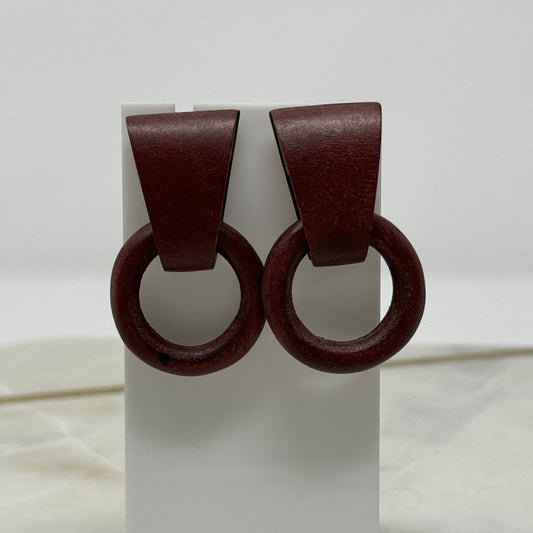 Vintage Boho Maroon Dangle Wood Earrings