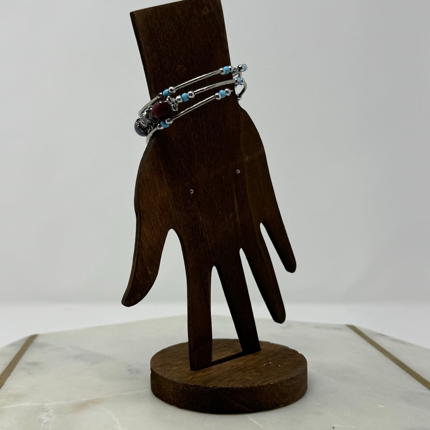 Silver Multicolor Glass Bead Wrap Charm Bracelet