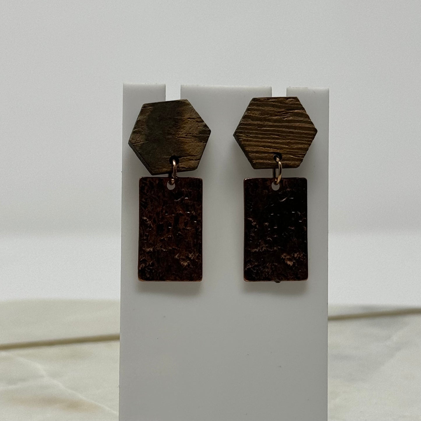 Boho Dual Material Tribal Dangle Post Earrings