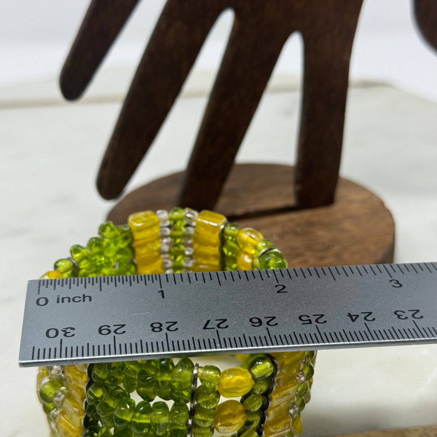Bracelet Multi-Layer Yellow & Green Seed Bead Cuff 6.25 in Fashion Jewelry