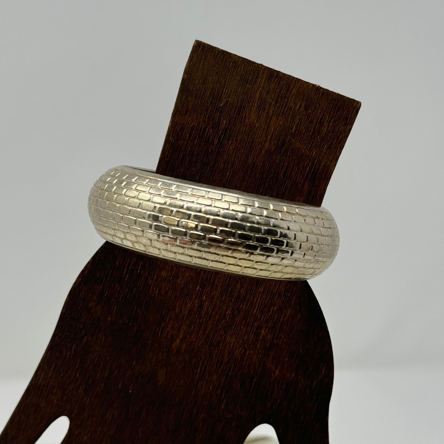 Elegant Silver Textured Bangle Bracelet, Handcrafted Vintage Style, Statement Jewelry