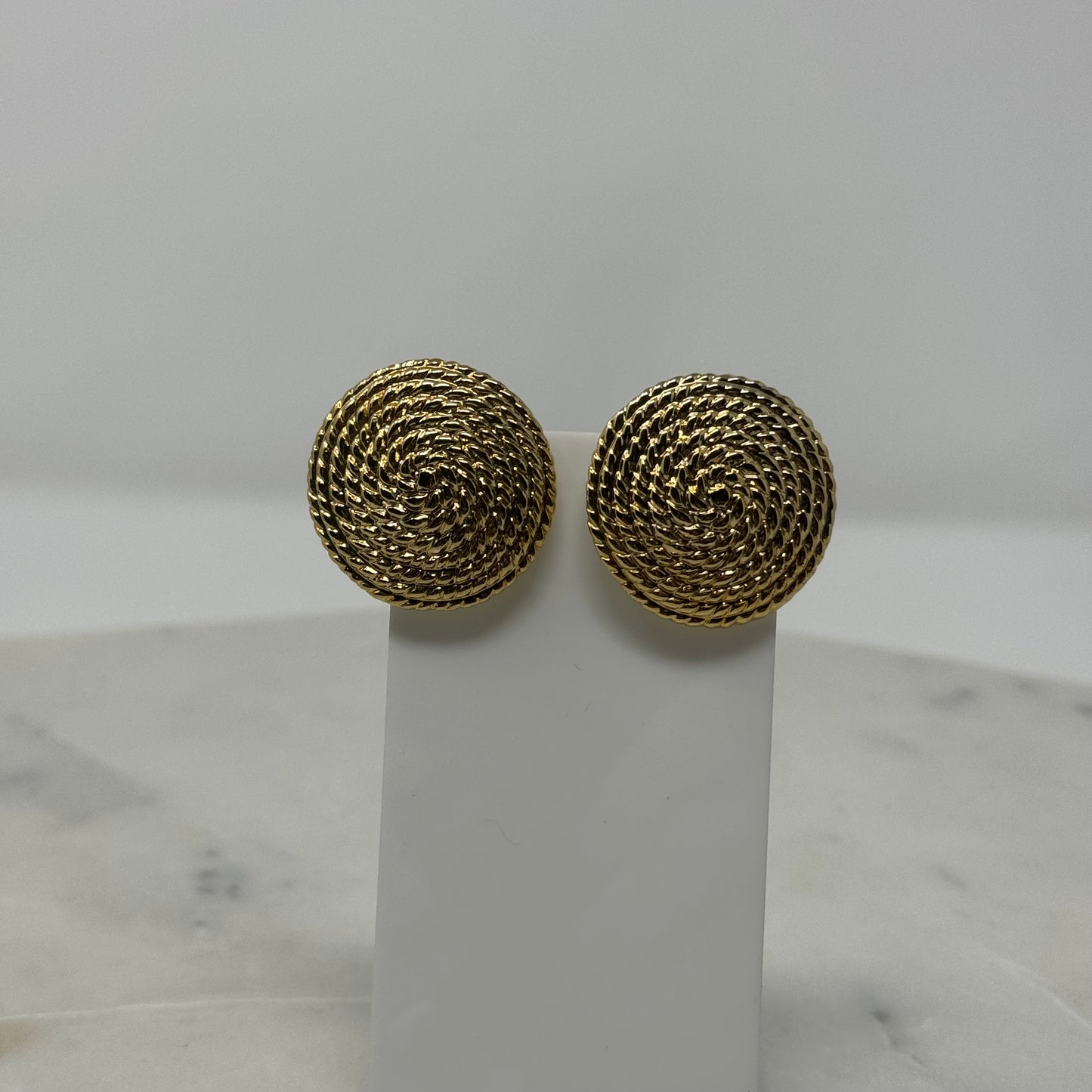 Vintage Round Textured Gold Clip-On Earrings