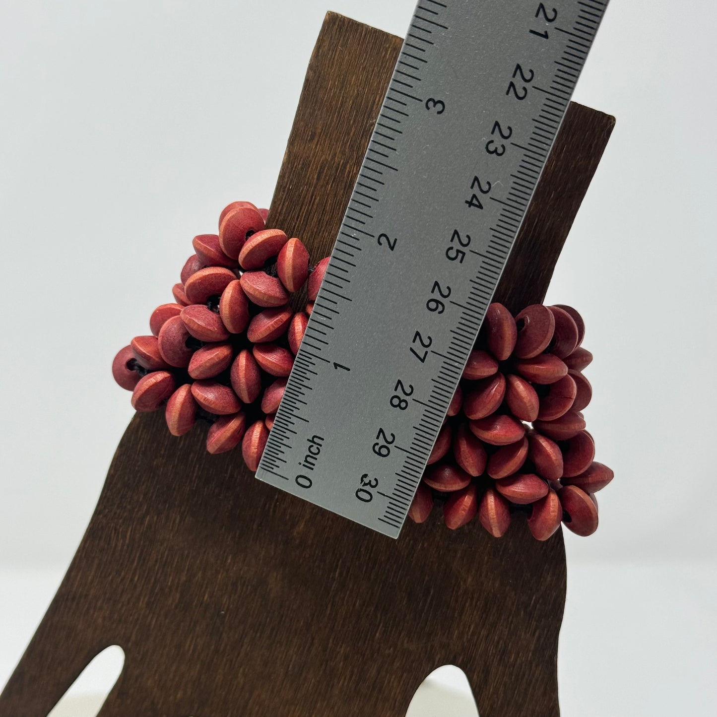 Bracelet Boho Southwest Beaded Cuff Wood Red Multi-Layer 7.75 in