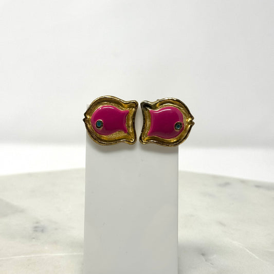 Vintage Pink & Gold Fish Clip-On Earrings