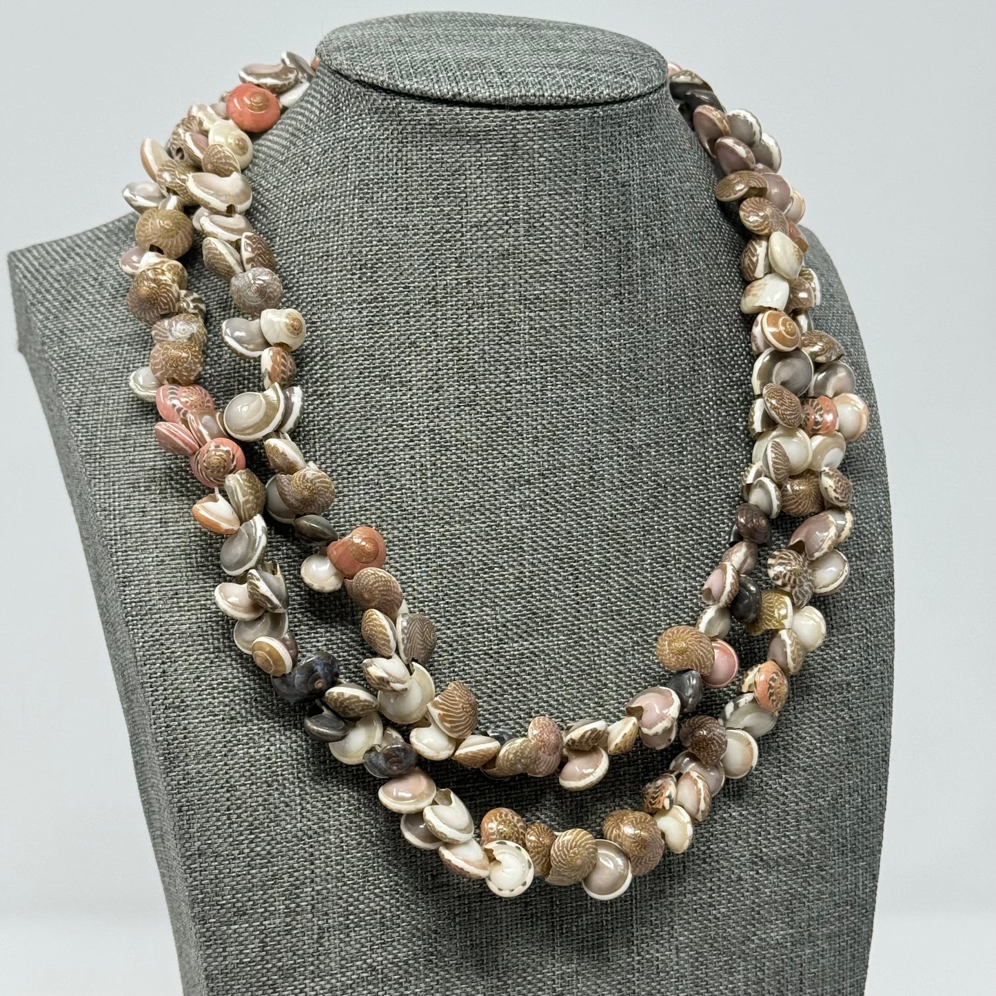 Boho Multi-Strand Shell Necklace Natural & Pink Tones - Handmade Beach Statement Jewelry