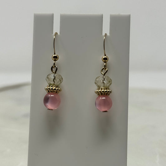 Pink & Gold Sparkle Beaded Dangle Hook Earrings