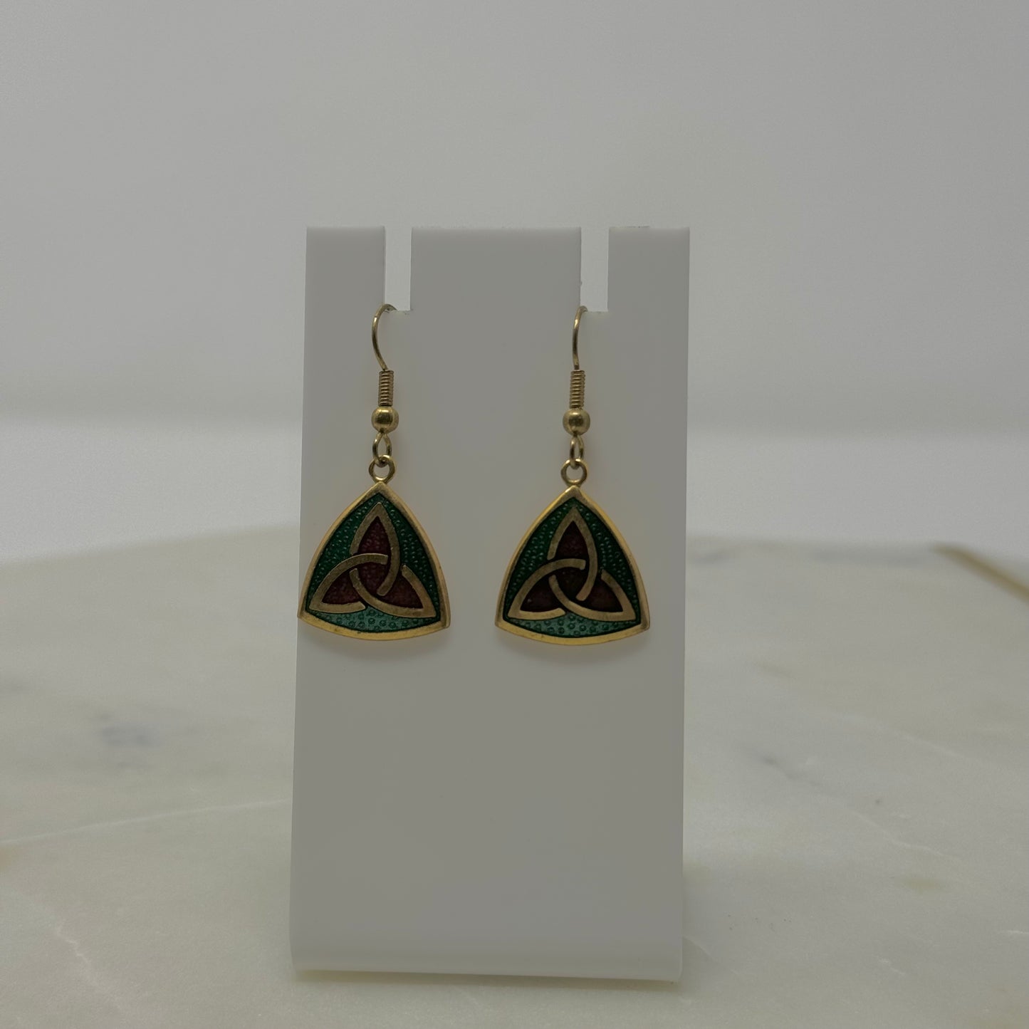 Celtic Sea Gems Enamel Dangle Gold Hook Earrings