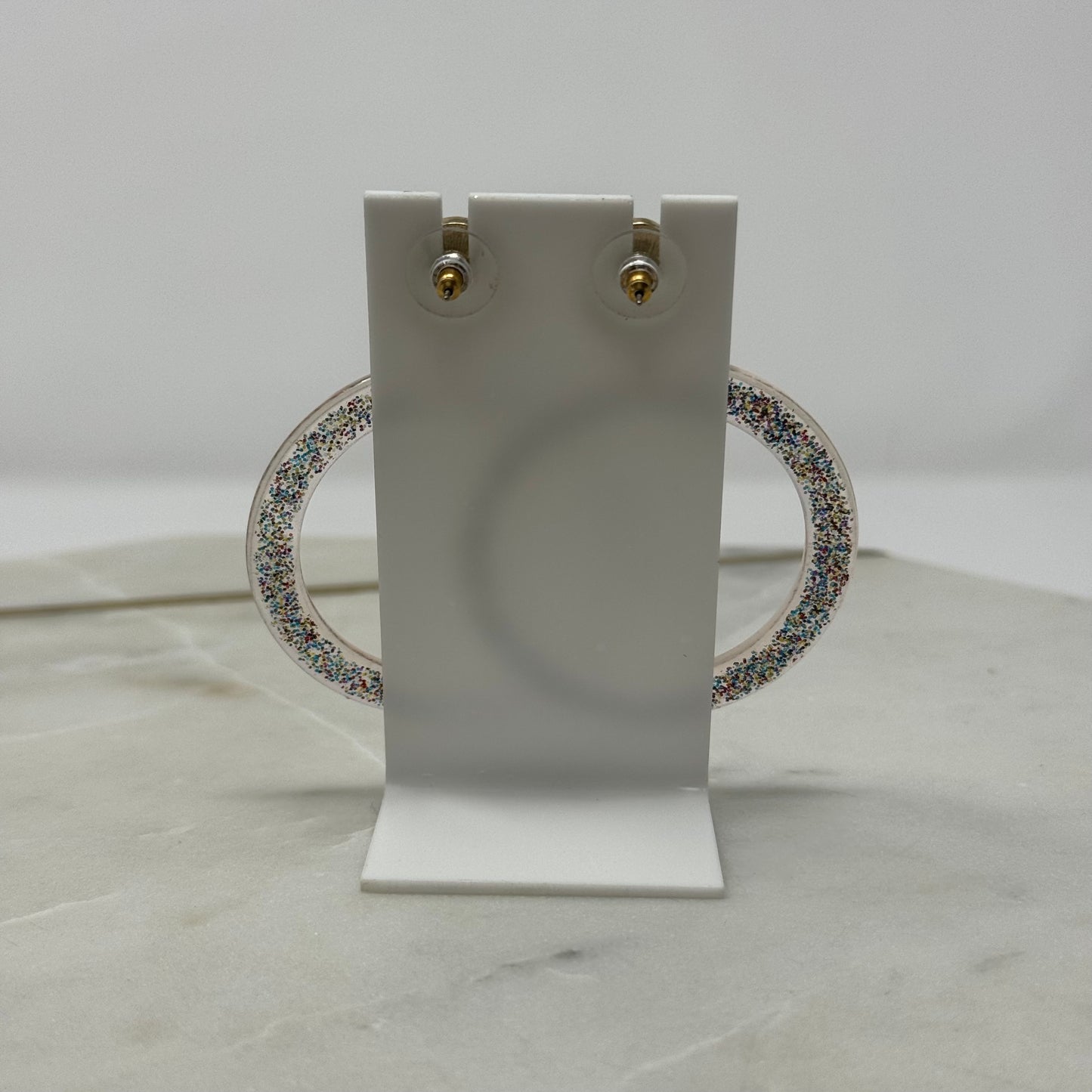 Pink & Gold Glitter Dangle Hoop Earrings