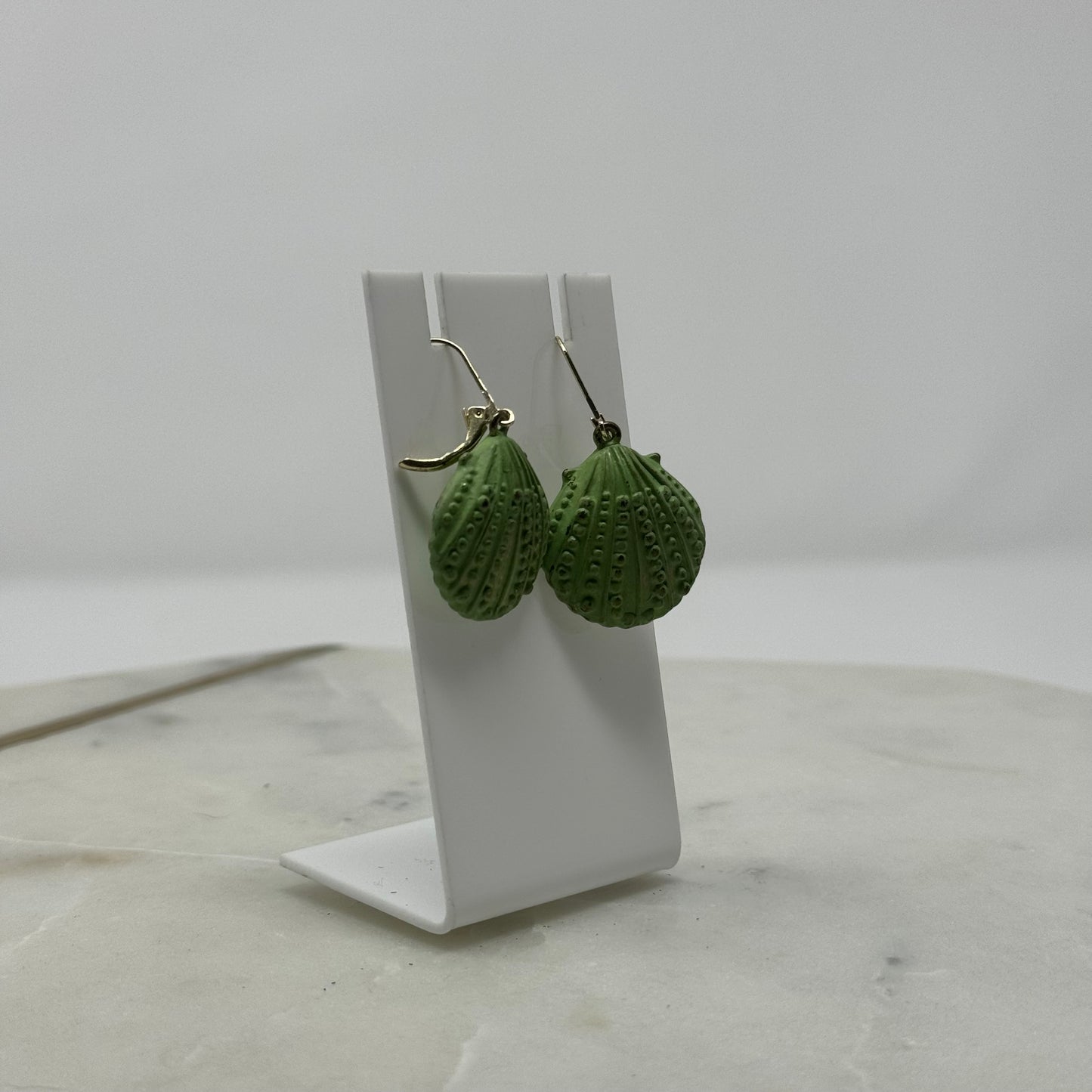 Boho Beachy Green Shell Dangle Hook Earrings