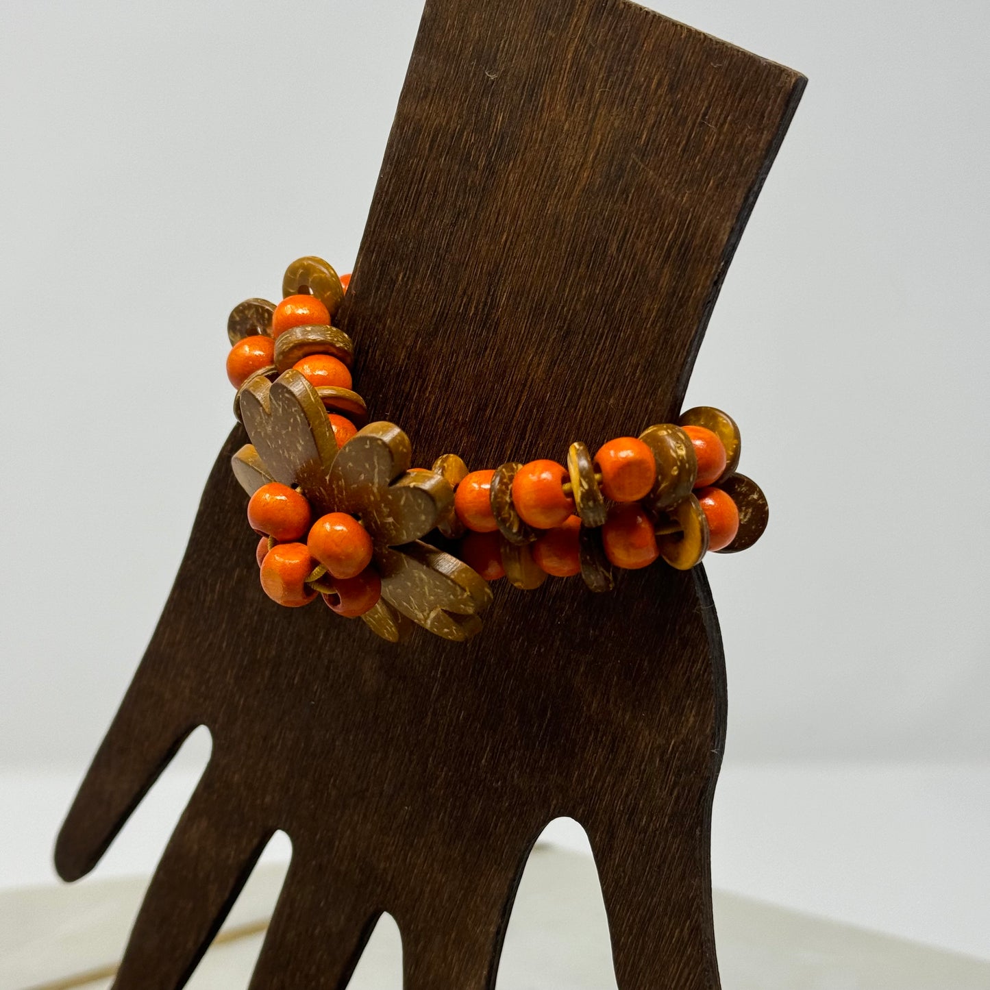 Womens Bracelet Boho Beaded Multi-Layer Wood Flower Orange 7 in Fashion Jewelry