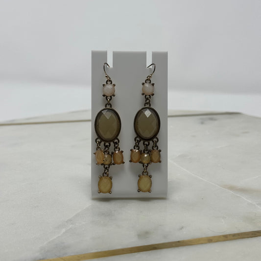 Neutral Rhinestone Faceted Chandelier Dangle Hook Earrings