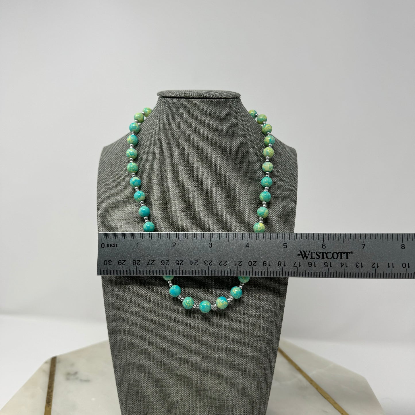 Blue & Yellow Beaded Necklace 16”