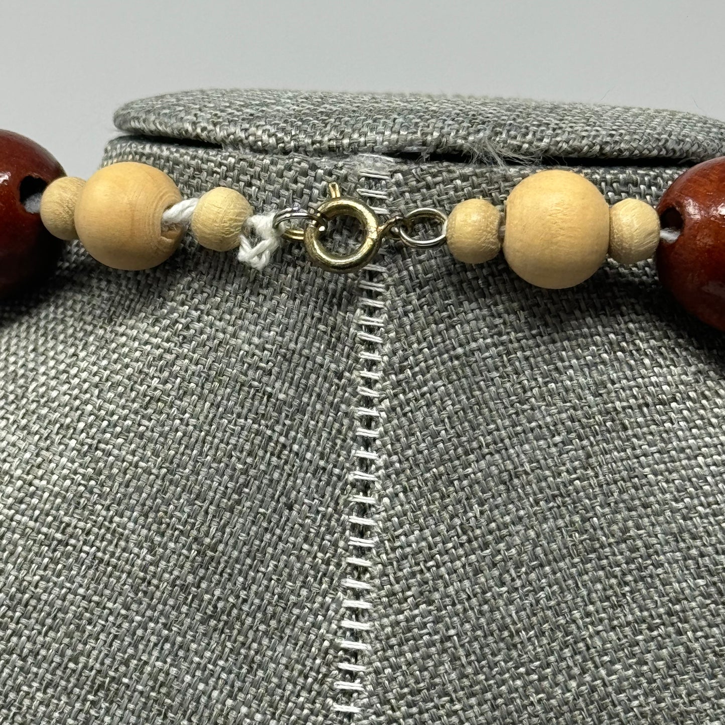 Necklace Boho Beaded Statement Wood Beige 18 inch Fashion Jewelry