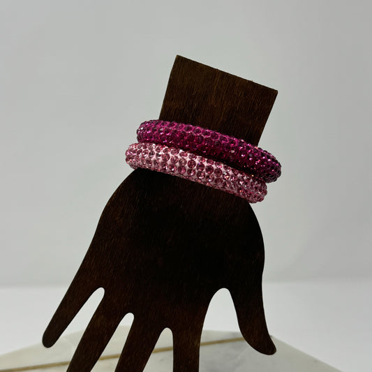 Pink Rhinestone Statement Bracelet Set Bold Sparkling Glam Two-Tone Fashion Jewelry
