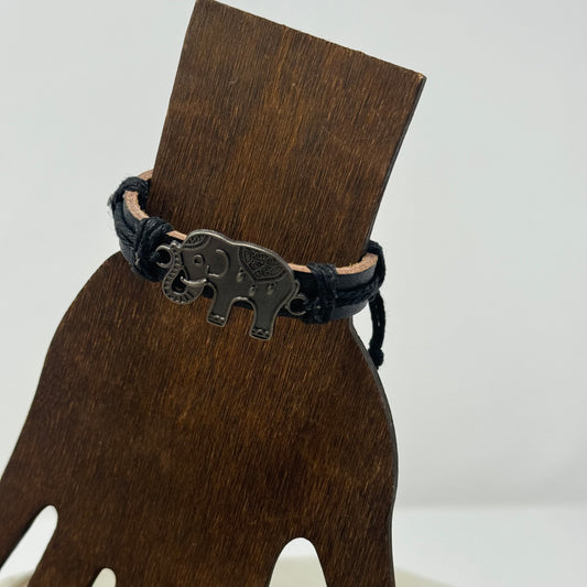 Bracelet Boho Brown Leather Bangle 7 Inch Protect Elephant Safari Charm