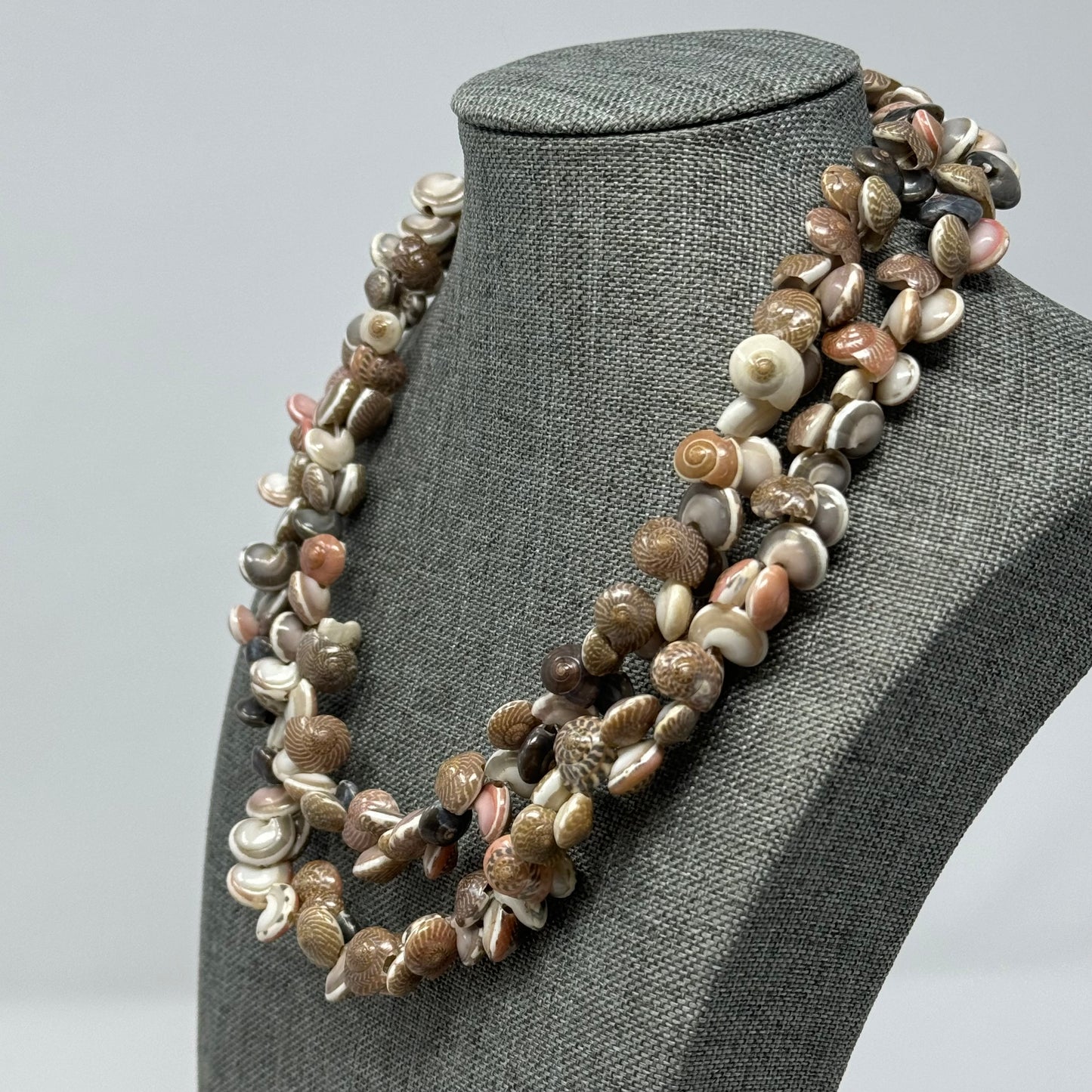 Boho Multi-Strand Shell Necklace Natural & Pink Tones - Handmade Beach Statement Jewelry