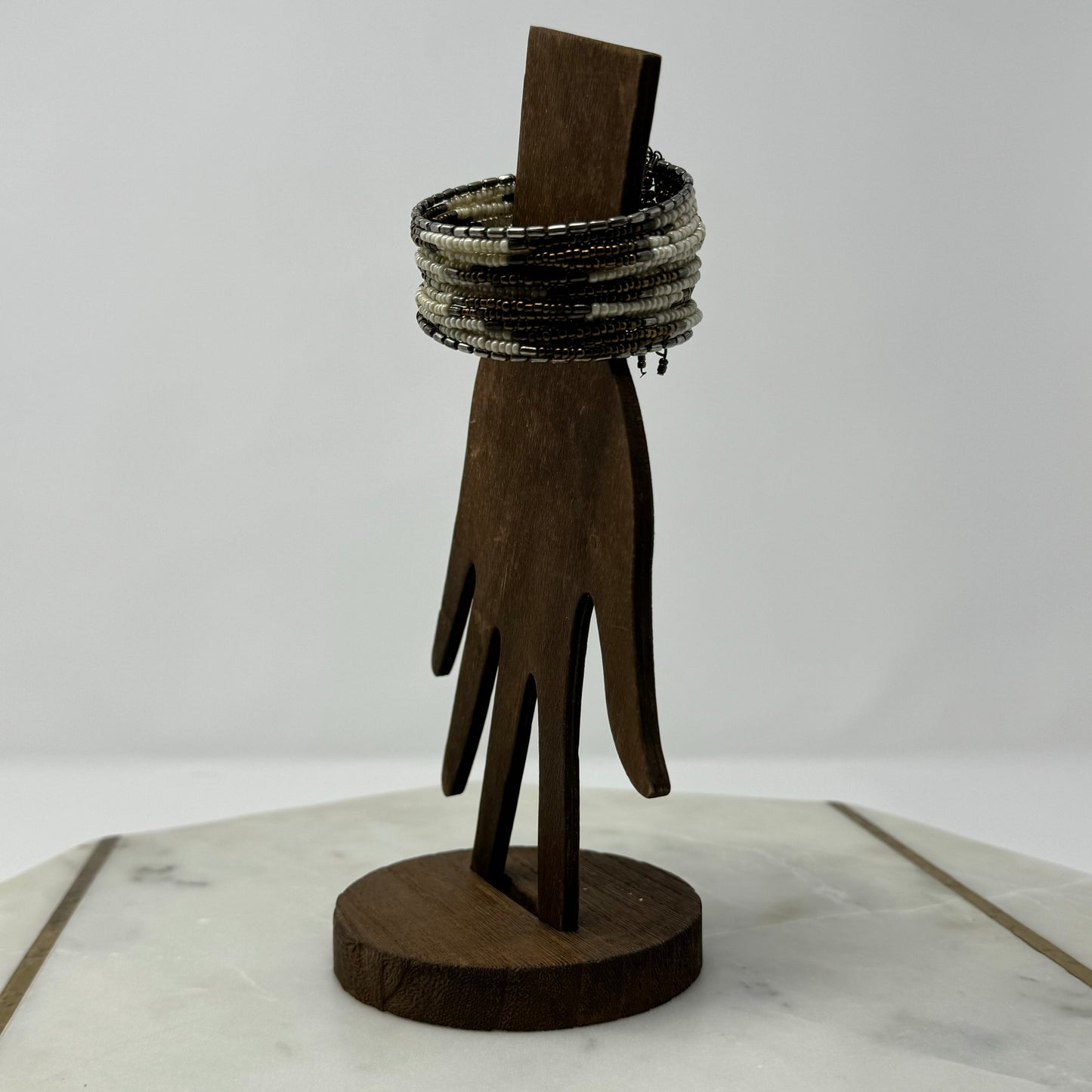 White & Brown Beaded Cuff Bracelet