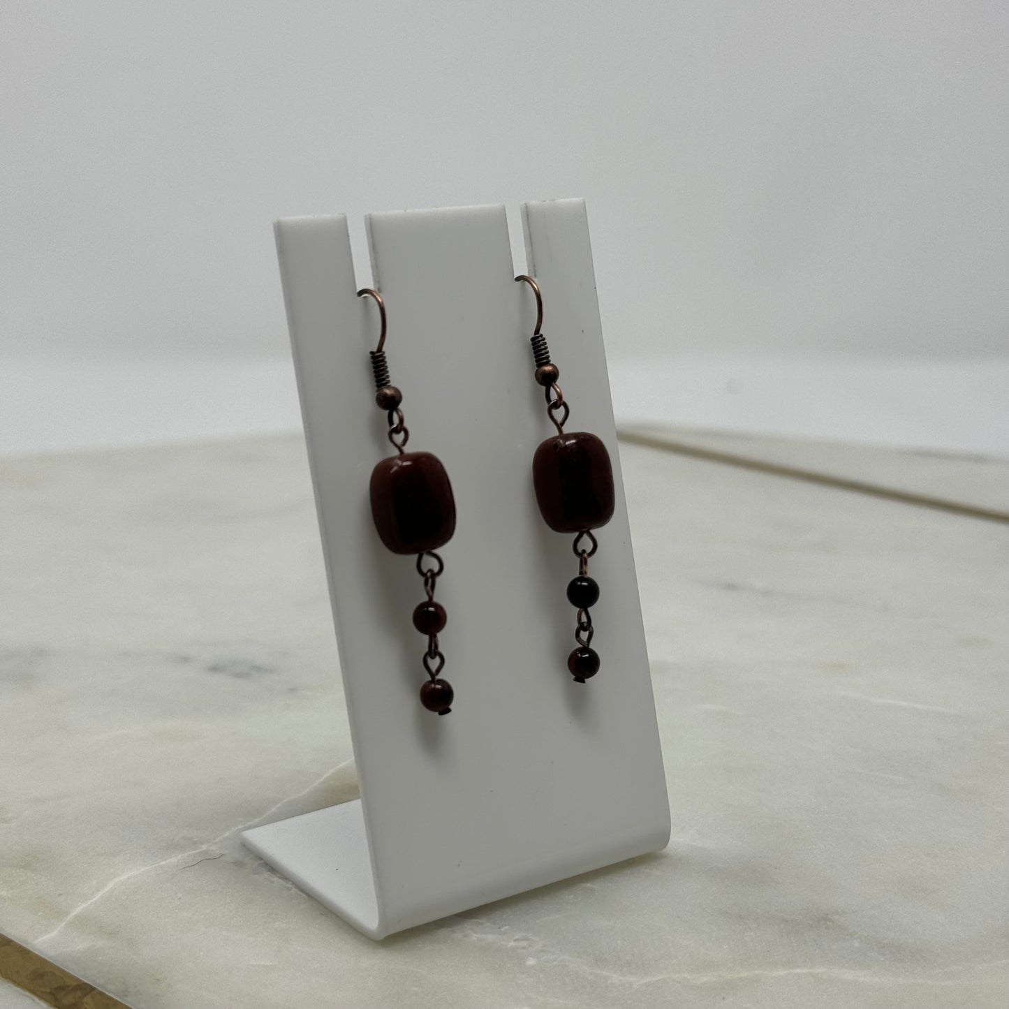 Earrings Boho Brown Beaded Stone Hook Dangles 2 in Pierced Ears