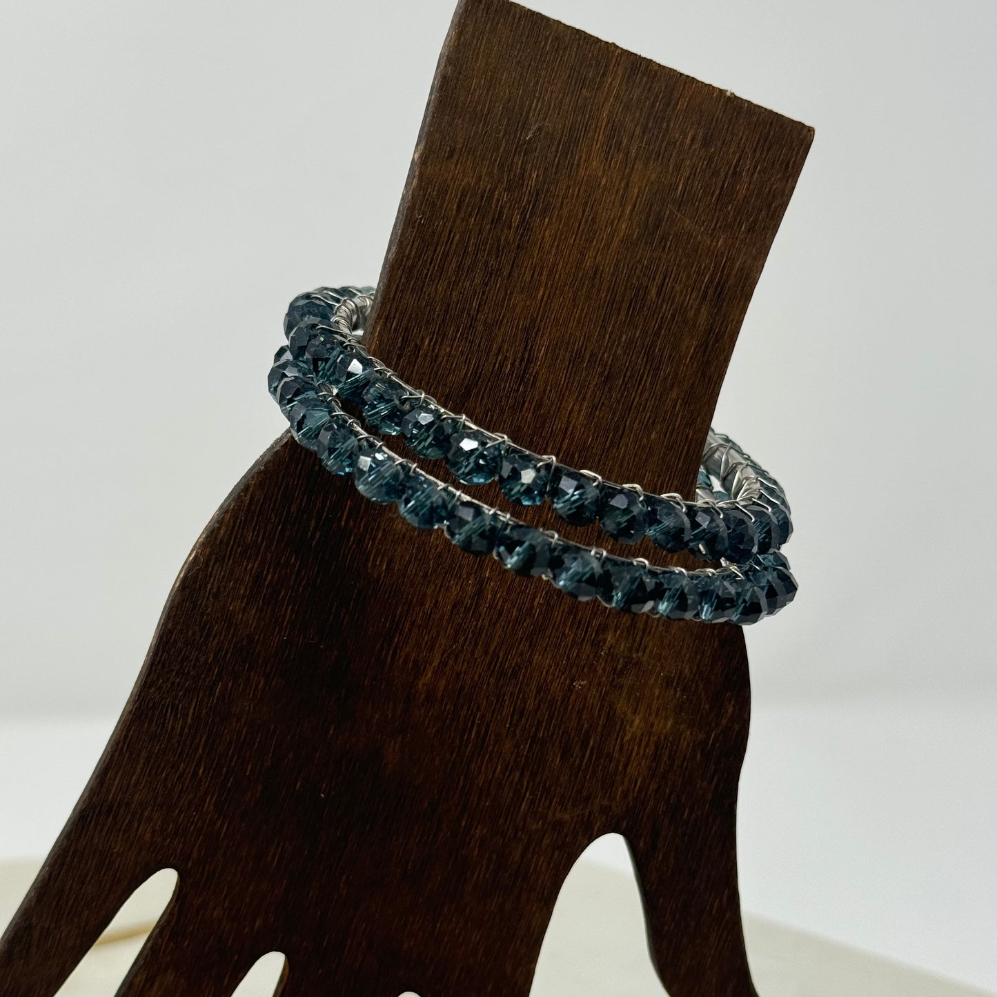 Blue Elegant Bangle Bracelet, Sparkling Faceted Bead Design